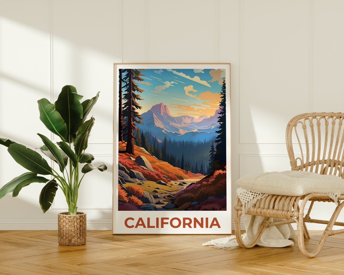 California Mountain Forest Autumn Sunrise Valley Trail View Poster - Image 2