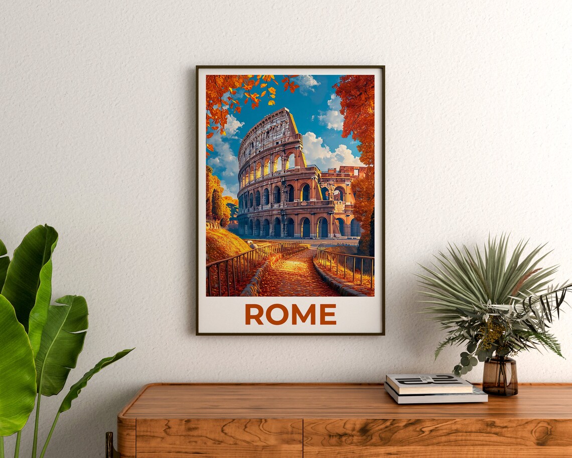 Rome Italy Colosseum Autumn Leaves Golden Path Landmark Travel Poster - Image 3