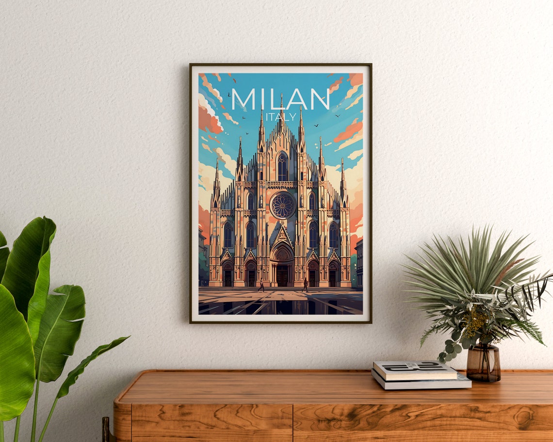 Milan Italy Duomo Cathedral Gothic Spires Facade City Travel Poster - Image 3