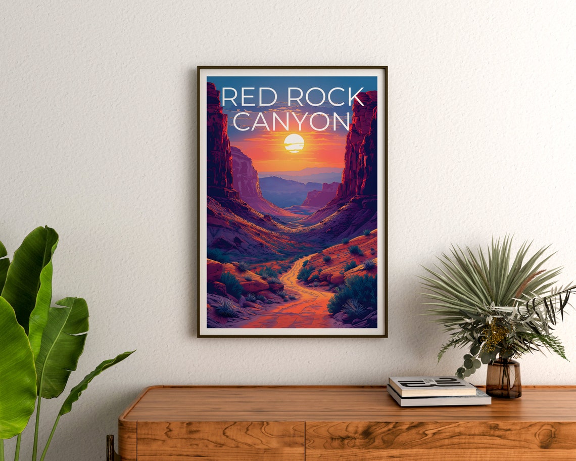 Red Rock Canyon Nevada Sunset Desert Cliffs Winding Trail View Poster - Image 3