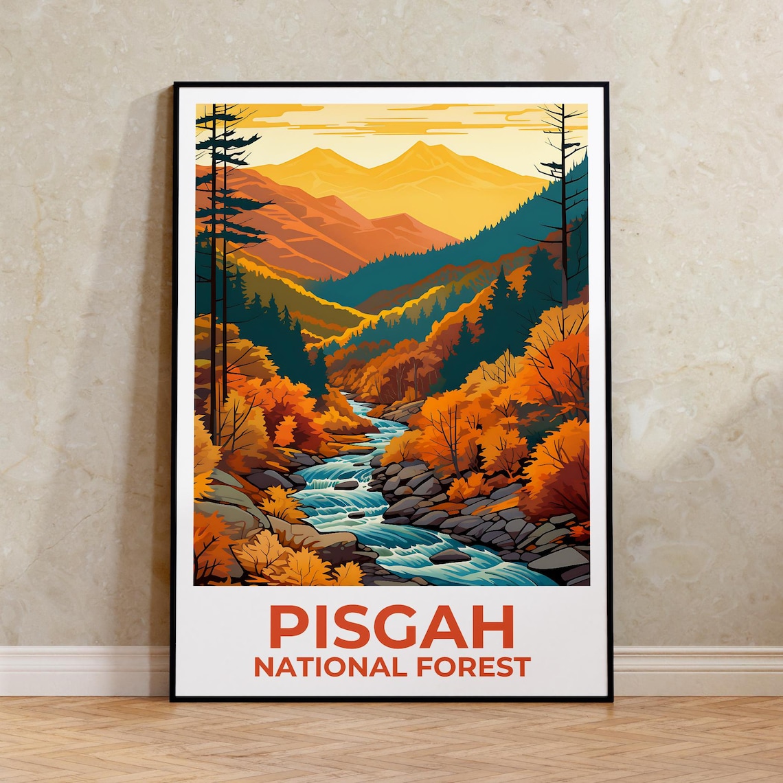 Pisgah National Forest Autumn Valley River Golden Peaks Travel Poster