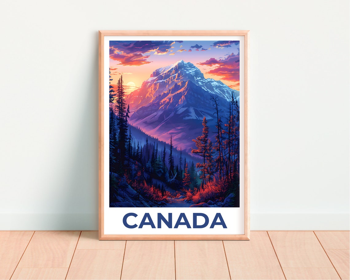 Canada Jasper Mountain Sunset Snow Peak Alpine Forest Travel Poster - Image 4