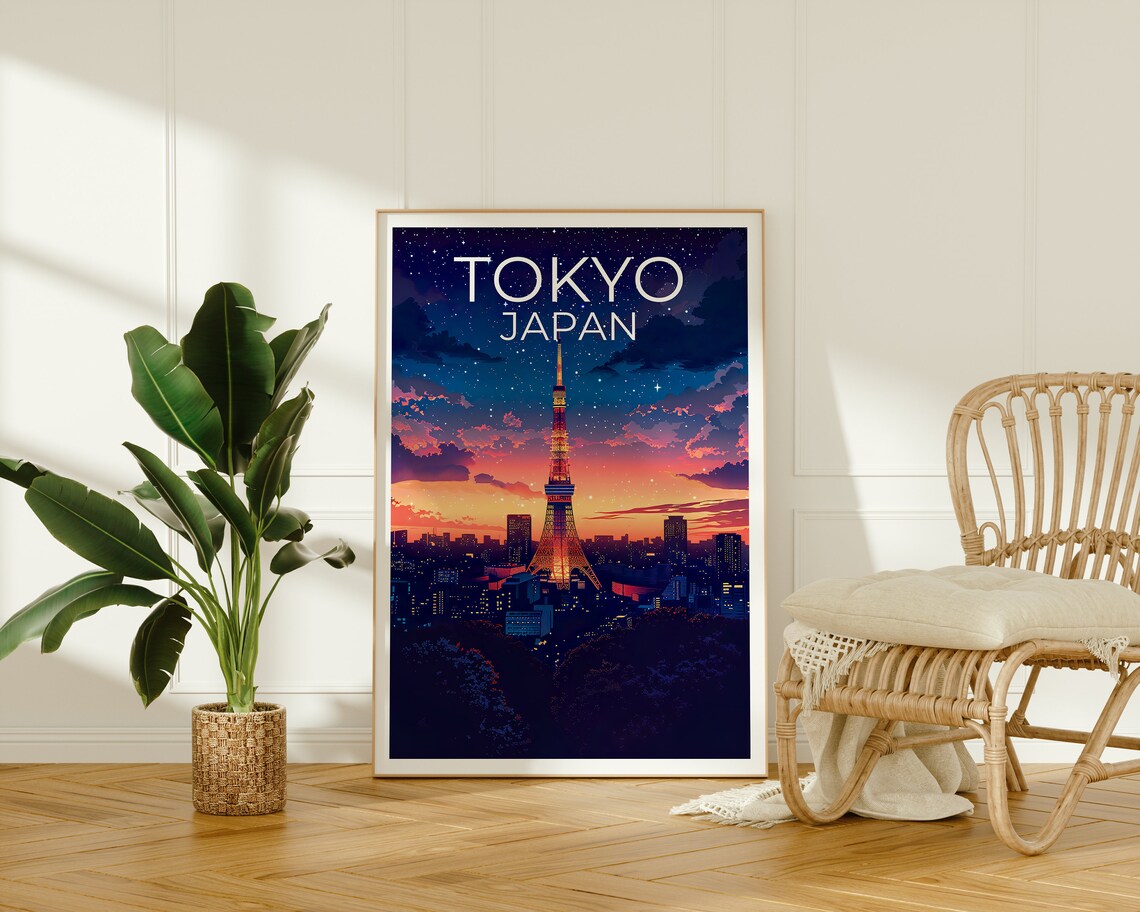 Tokyo Japan Tokyo Tower Night Skyline City Lights Travel Poster - Image 2