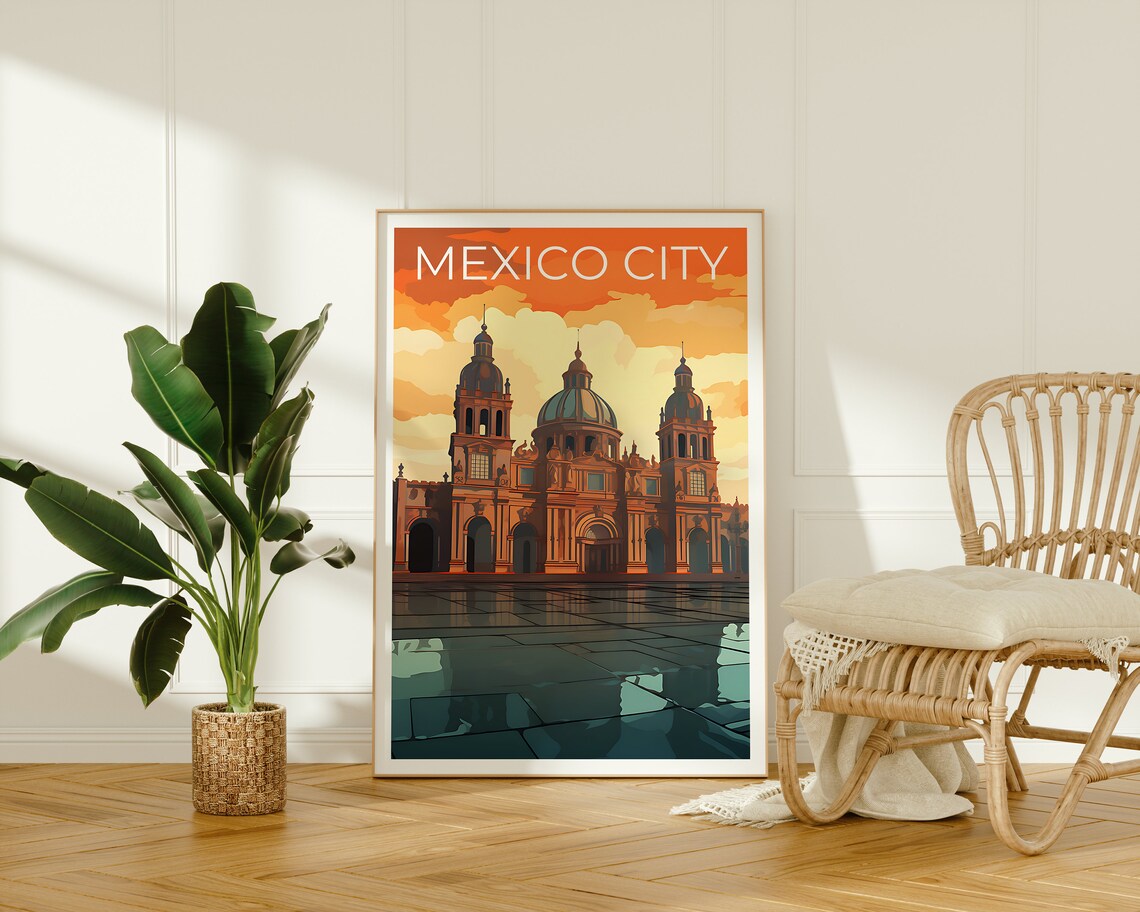 Mexico City Metropolitan Cathedral Fiery Sunset Travel Poster - Image 2