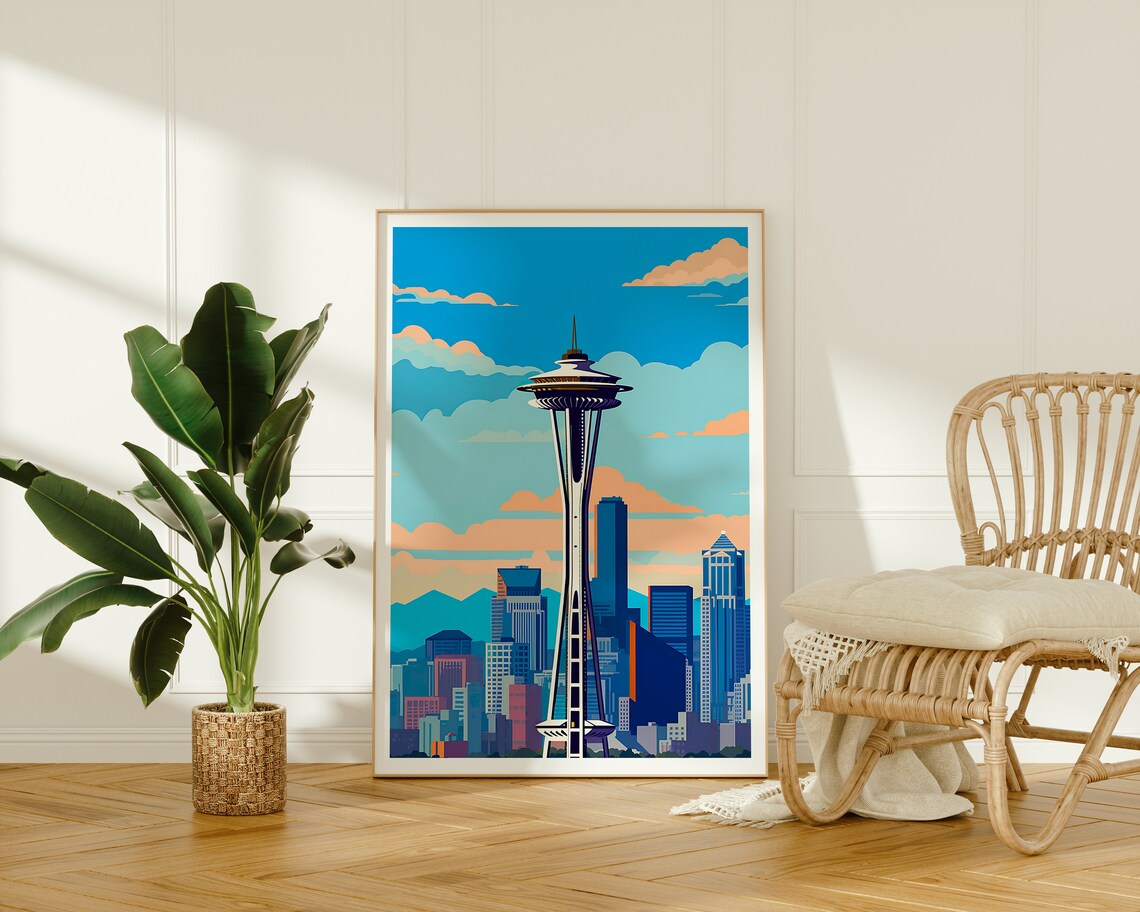 Seattle Skyline Travel Poster, Space Needle Art Print - Image 2
