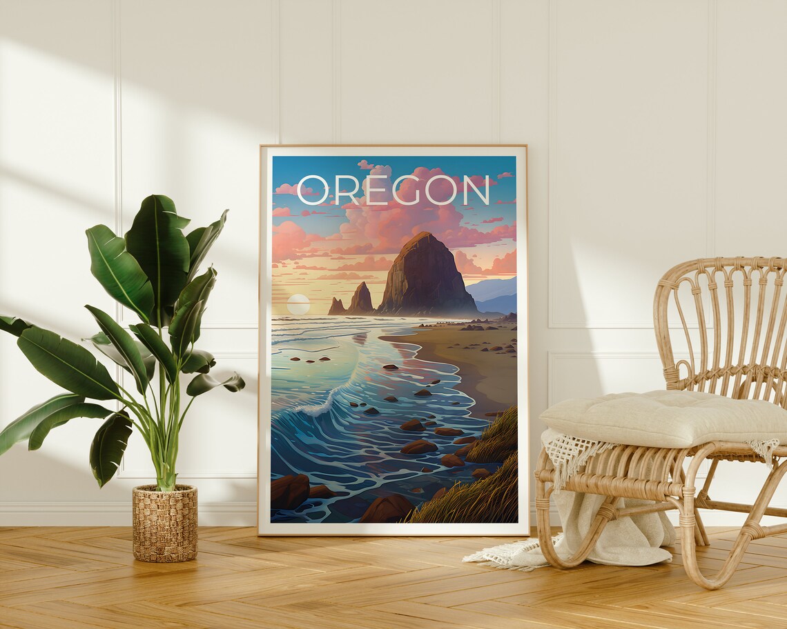 Oregon Coast Travel Poster, Coastal Landscape Art Print - Image 2