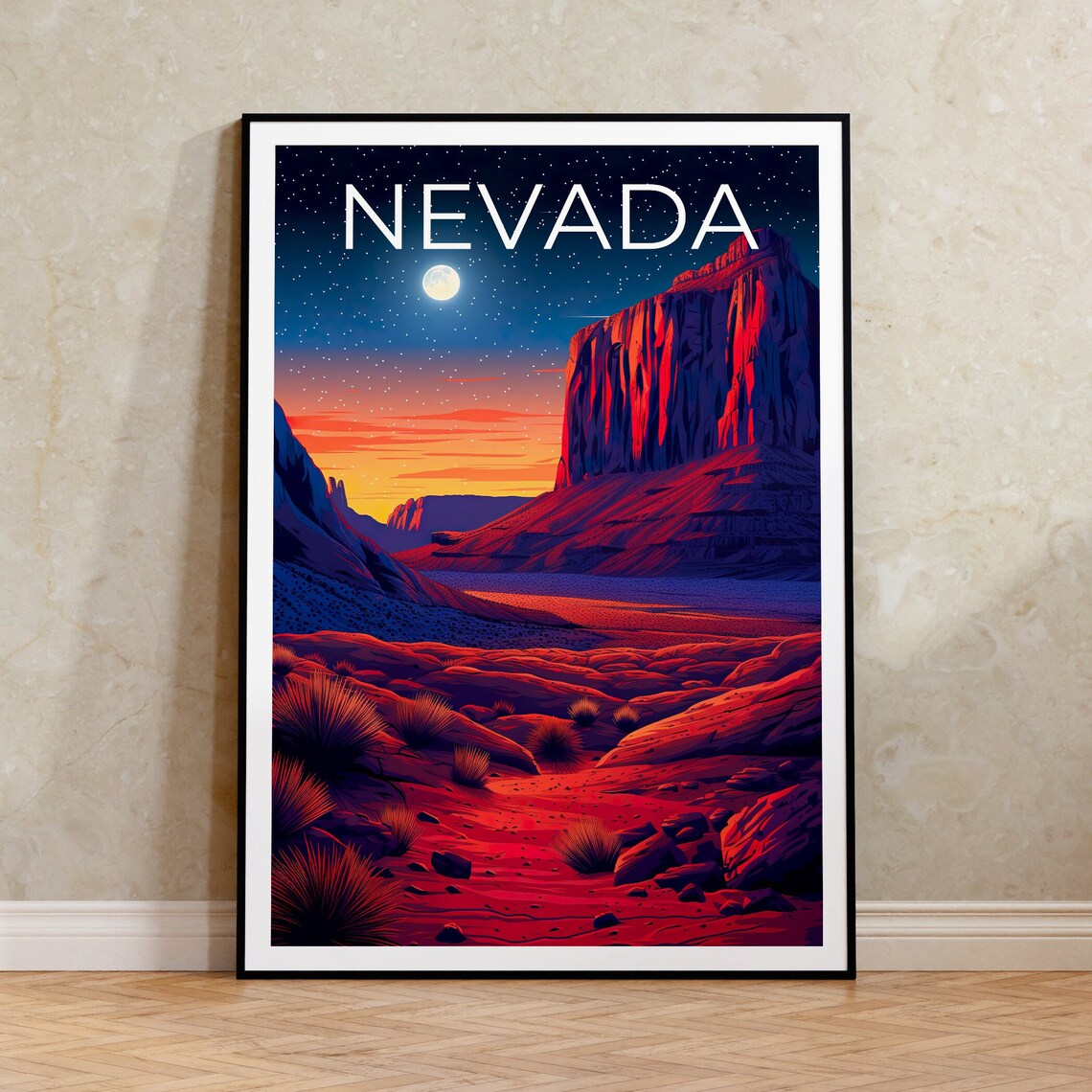Nevada Desert Travel Poster, Nature Landscape Art