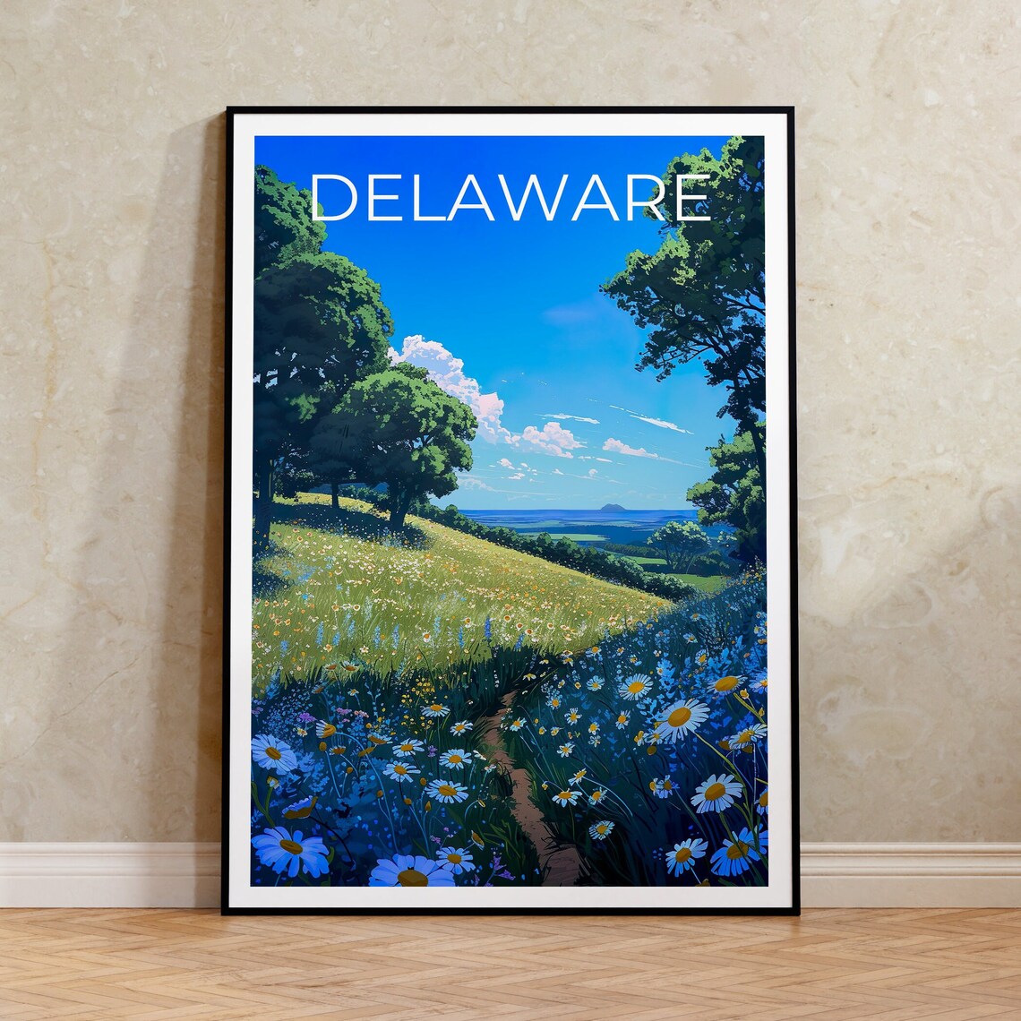 Delaware Travel Poster, Floral Nature Art Print