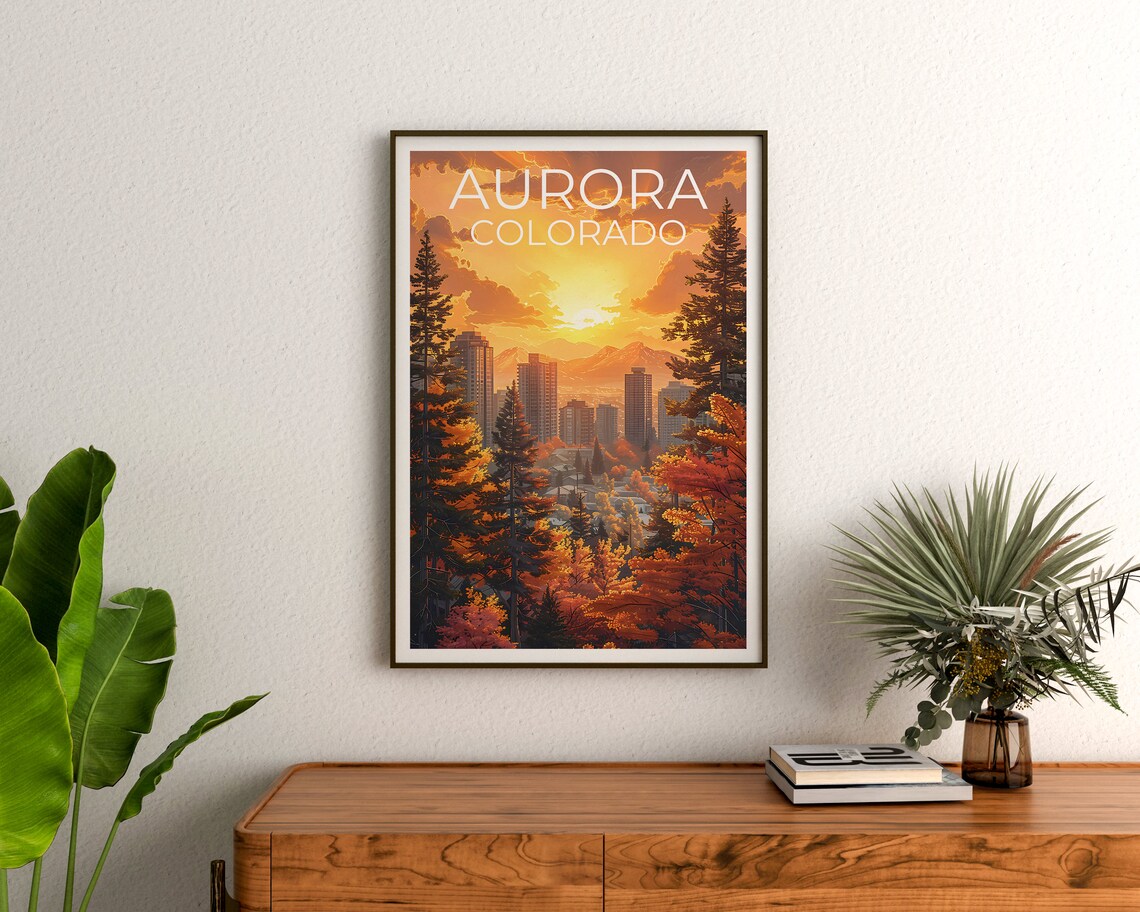 Aurora Colorado City Skyline Sunset Pines Autumn View Travel Poster - Image 3