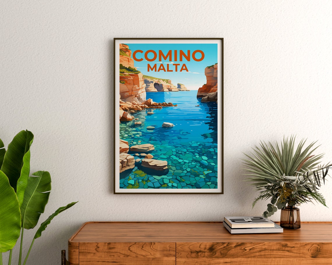 Comino Malta Turquoise Lagoon Cliffs Clear Water Island Travel Poster - Image 3