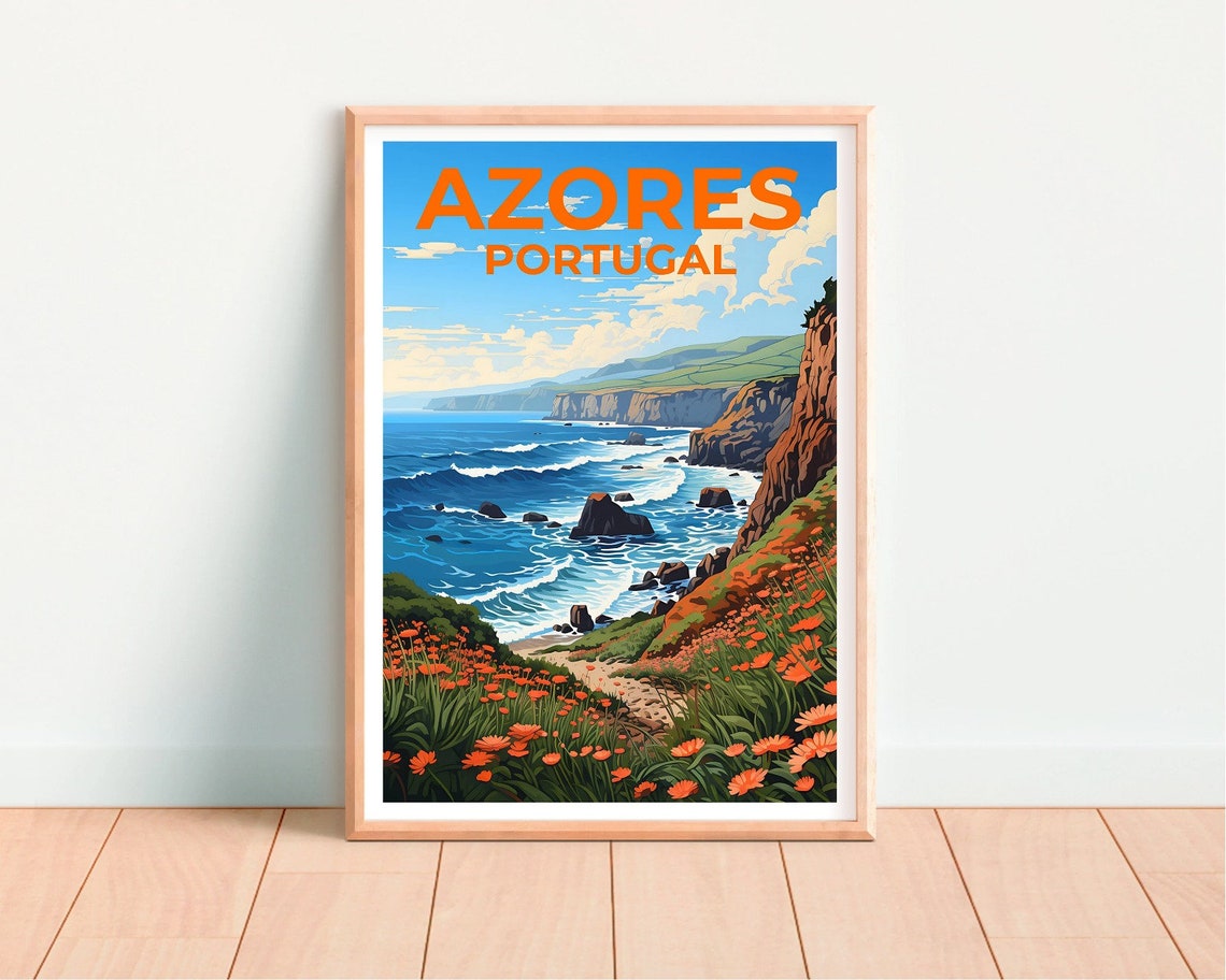 Azores Portugal Wildflower Cliff Coast Atlantic Ocean View Poster - Image 4