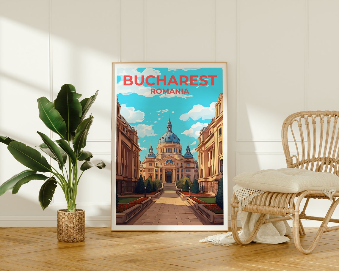 Bucharest Romania Grand Domed Palace Boulevard Travel Poster - Image 2