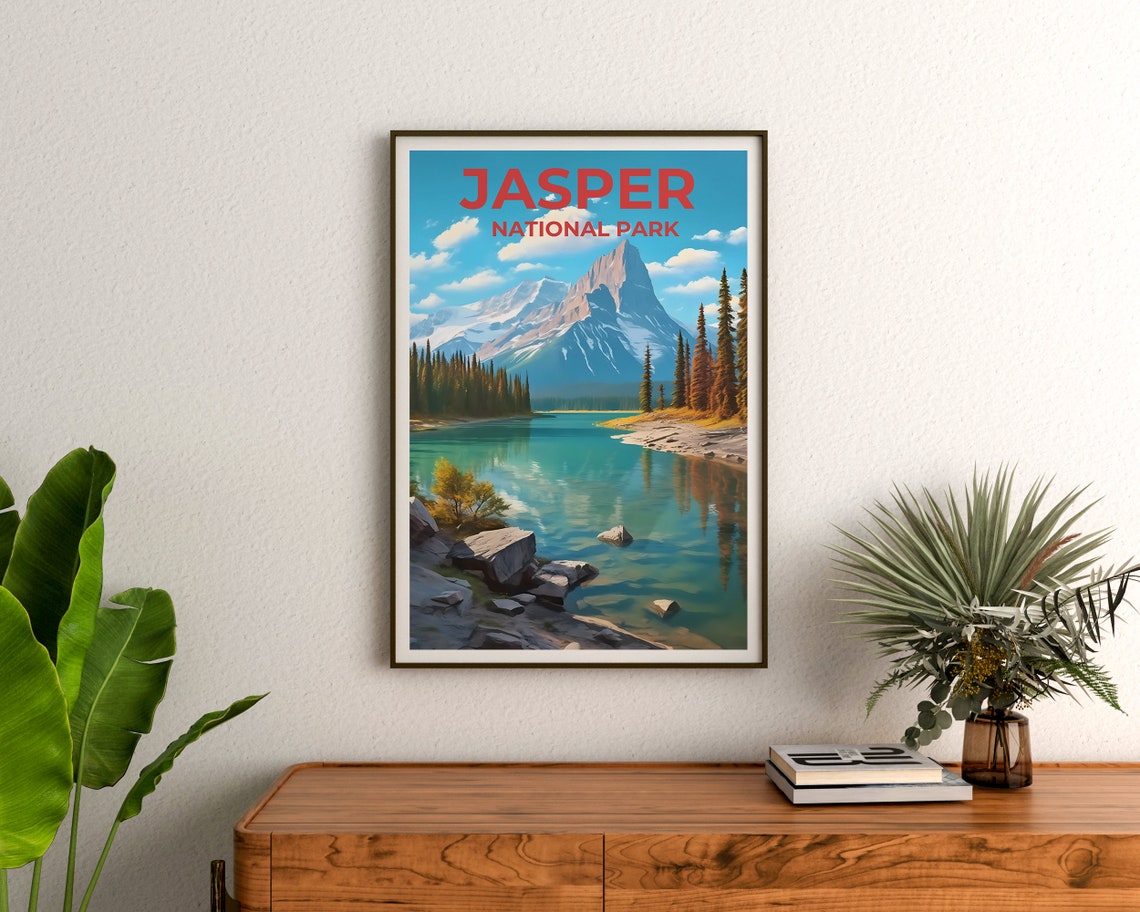 Jasper National Park Turquoise Lake Mountain Peak Travel Poster - Image 3