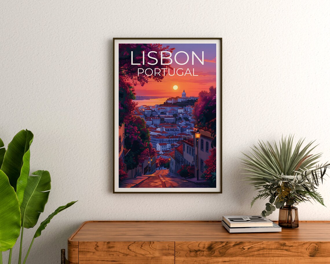 Lisbon Portugal Alfama Old Town Sunset Rooftops Riverside View Poster - Image 3