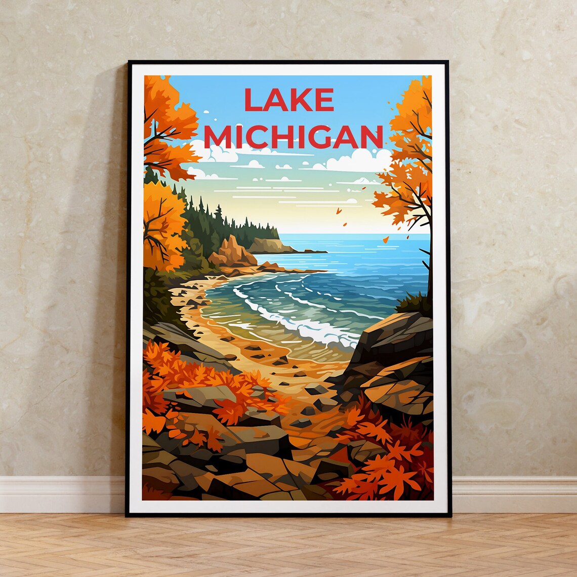 Lake Michigan Travel Poster, Great Lakes Nature Print