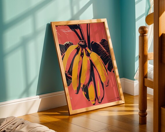 Bold Banana Bunch Pop Art Tropical Pink Retro Kitchen Decor Poster