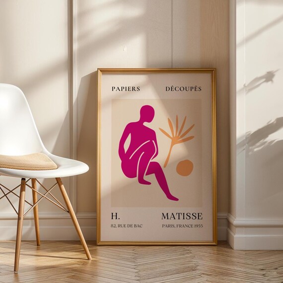 Matisse Style Seated Figure Print Magenta Abstract Palm Minimalist Decor