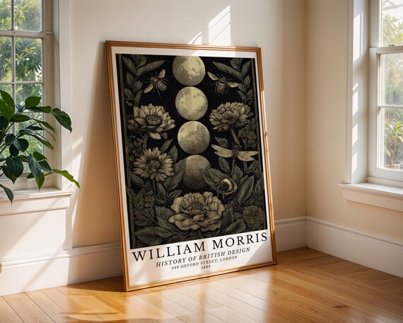 William Morris Style Moon Phases With Bees and Florals Poster