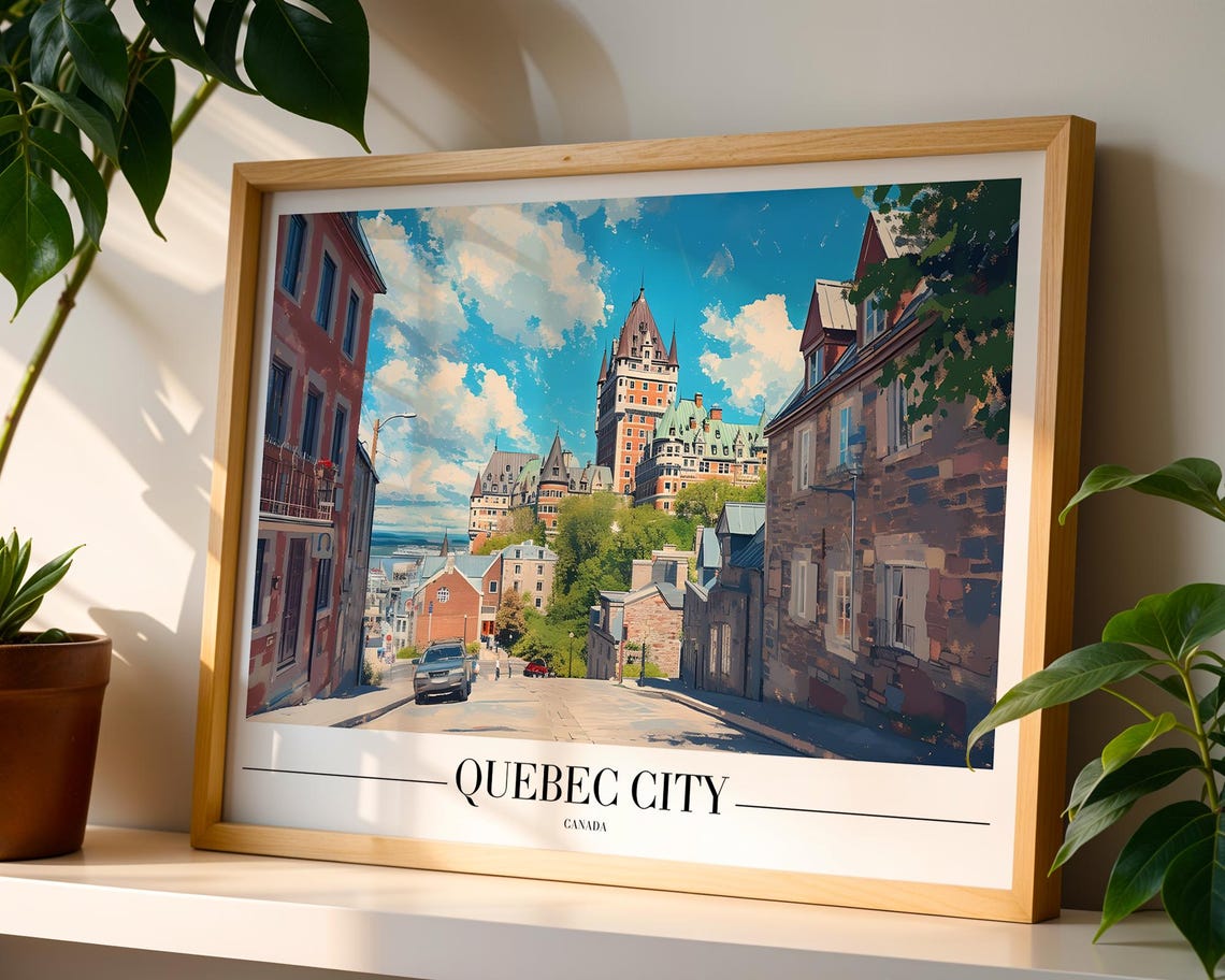 Quebec City Chateau Frontenac Old Street View Canada Travel Poster