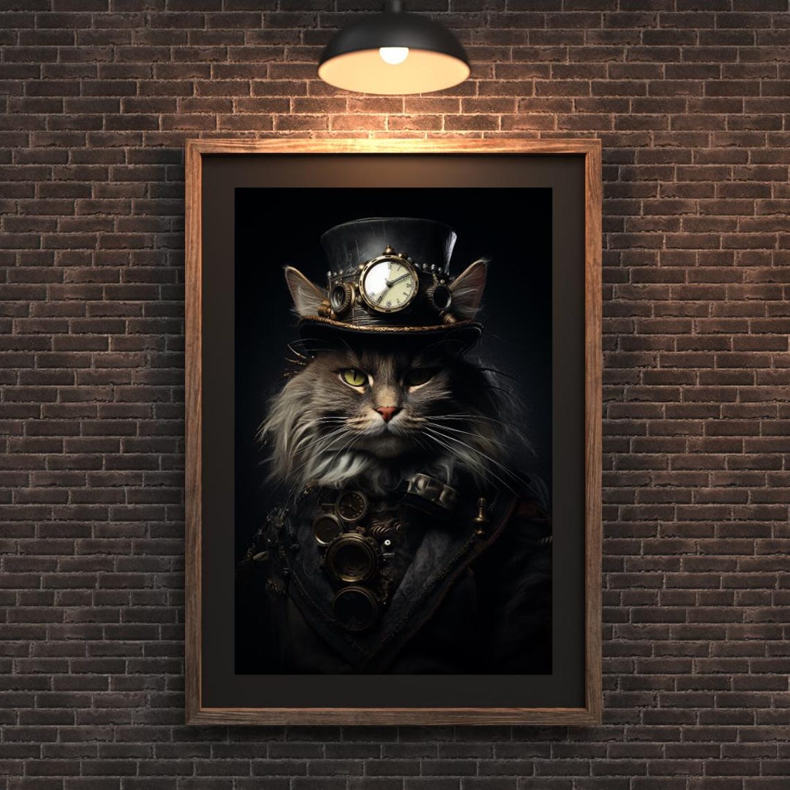 Victorian Steampunk Cat Top Hat Goggles Regal Portrait Wall Art