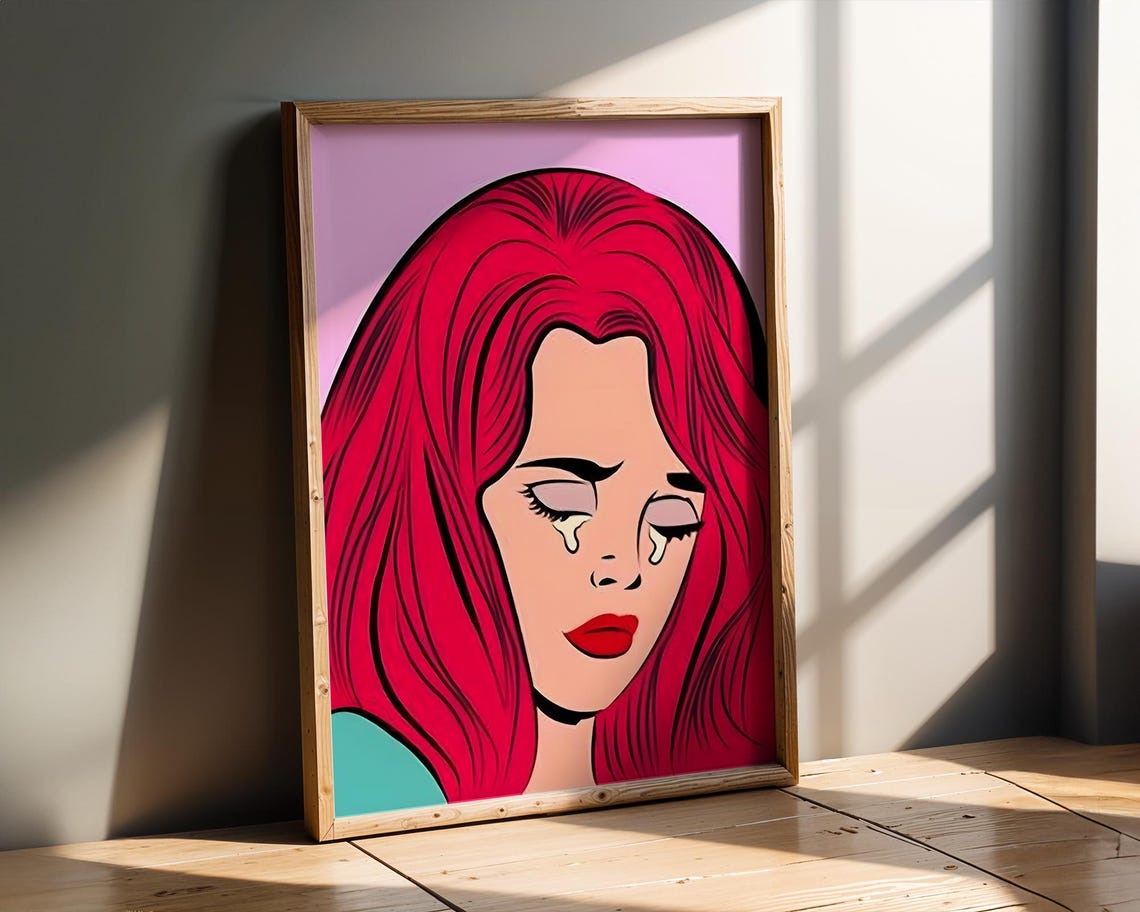 Pop Art Crying Woman Long Red Hair Comic Book Lichtenstein Print
