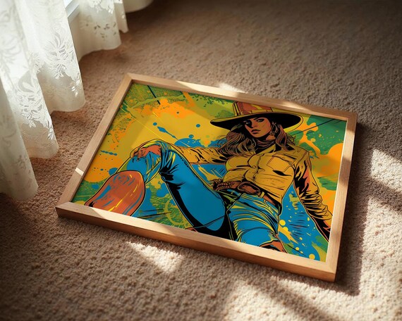 Pop Art Cowgirl Wall Print Retro Western Style Decor Modern Cowboy Woman Poster Vintage Comic Bold Boho Home