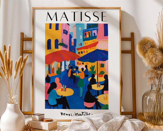 Henri Matisse Inspired Caf Wall Art Mediterranean Street Scene Print Colorful Boho Home Decor French Bistro Travel Poster