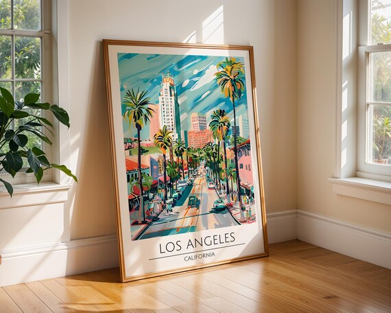 Los Angeles California Palm Tree Boulevard Cityscape Art Poster