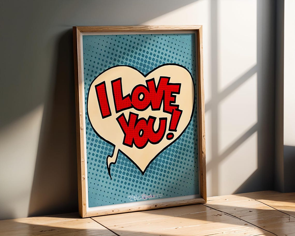 I Love You Pop Art Heart Halftone Comic Style Valentine Poster