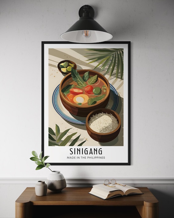 Sinigang Made in Philippines Poster with Sour Soup Bowl and Rice