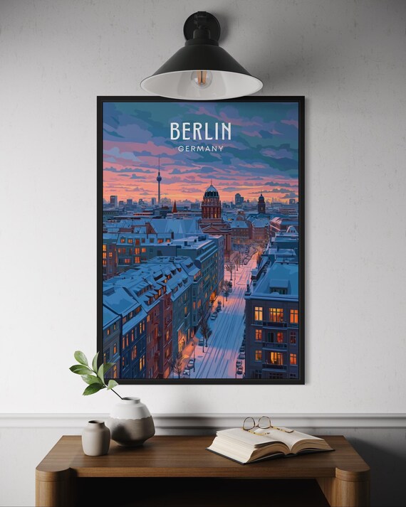Berlin Winter City Poster German Skyline Wall Art Snowy Historic Buildings Print European Travel Gift Germany Decor Christmas