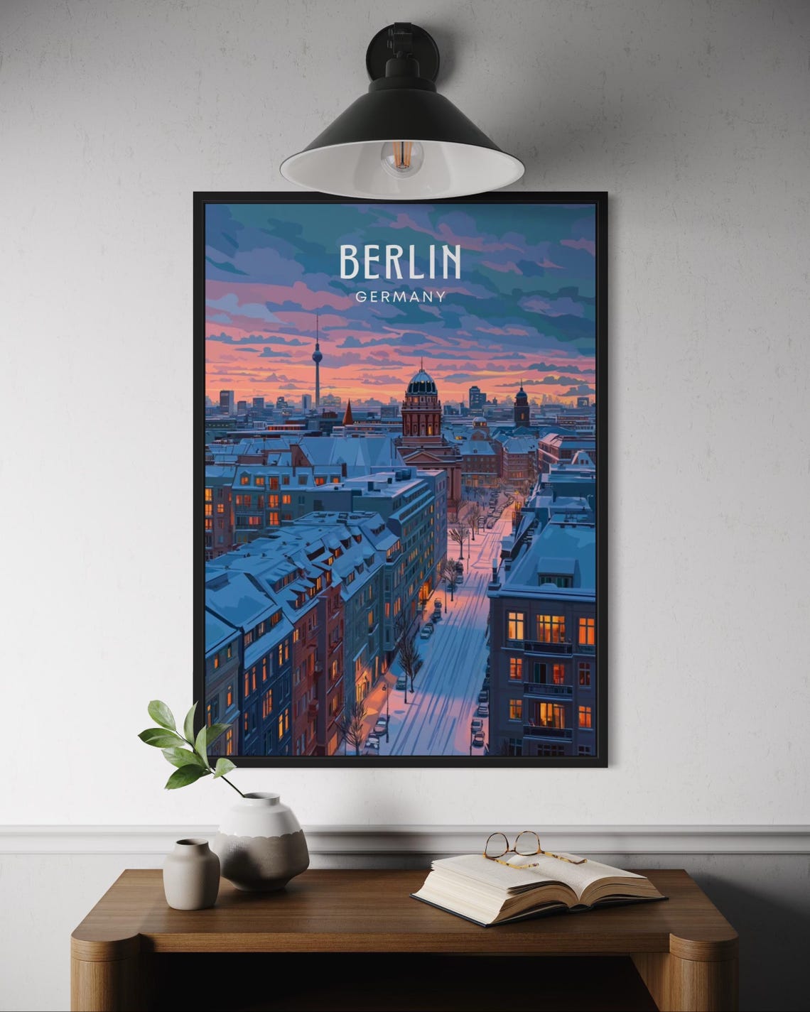 Berlin Germany Snowy Winter Skyline Sunset TV Tower City Poster