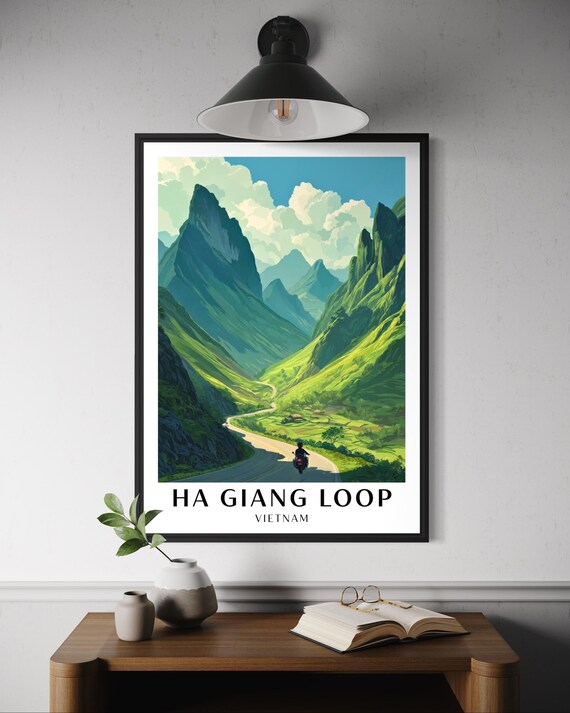 Ha Giang Loop Vietnam Travel Poster Motorbike Road Trip Wall Art Mountain Landscape Print Adventure Decor Scenic Asia Artwork