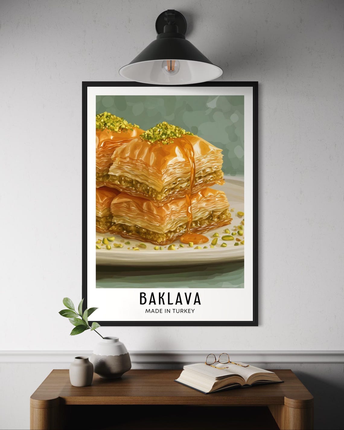 Baklava Made in Turkey Pistachio Honey Dessert Kitchen Wall Art