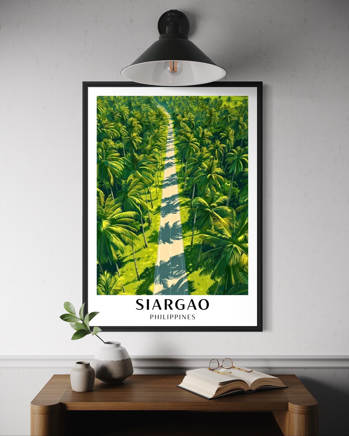Siargao Philippines Coconut Palm Road Aerial Green Tropical Travel Poster