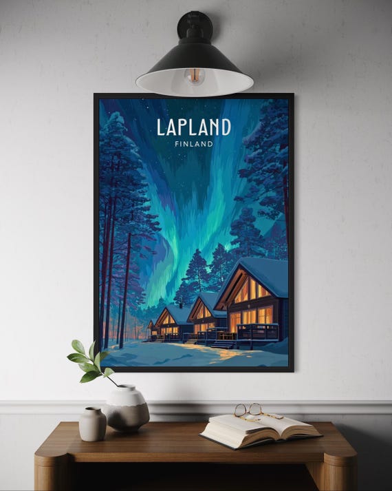 Lapland Finland Travel Poster, Northern Lights