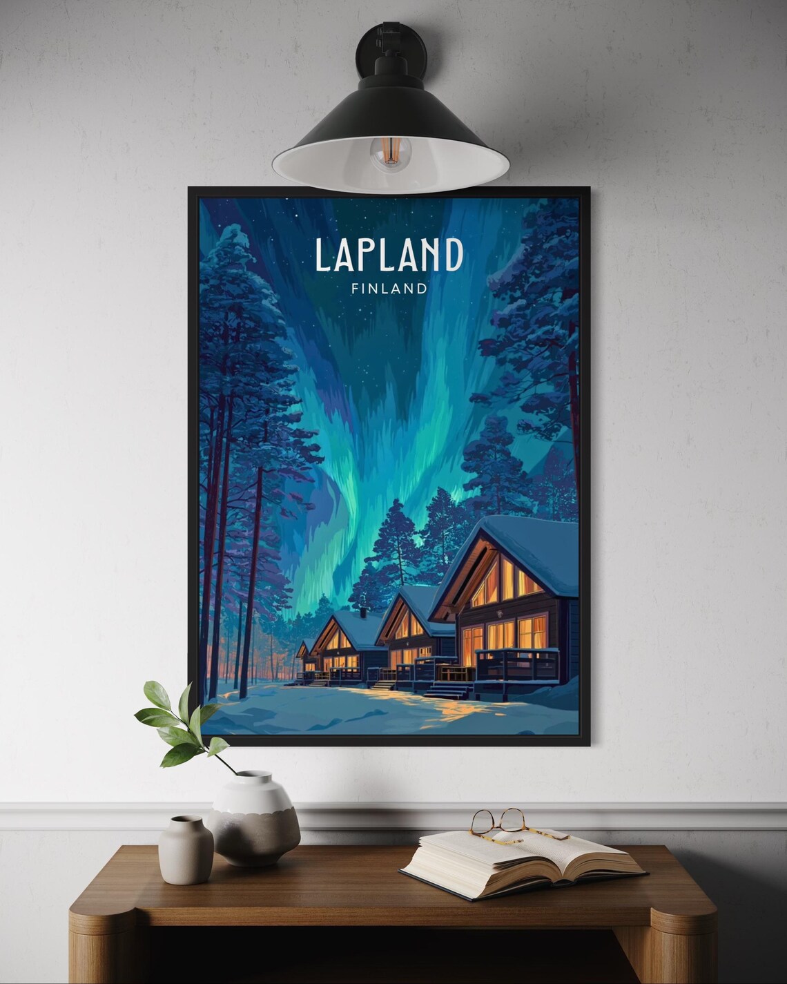 Lapland Finland Travel Poster, Northern Lights