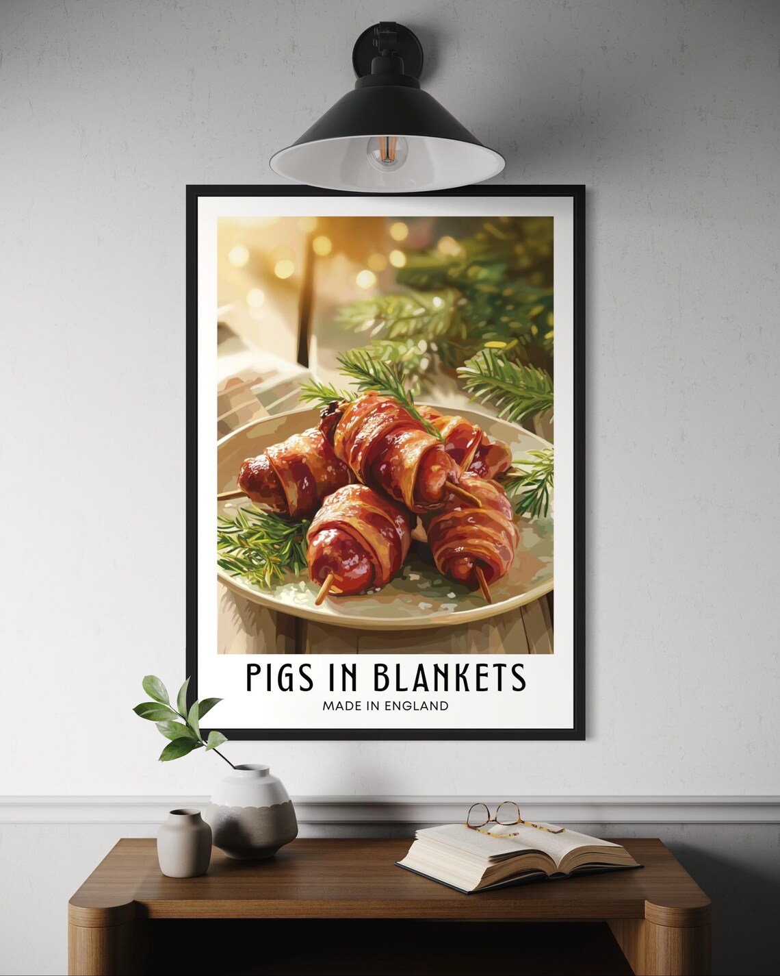 Pigs In Blankets Christmas Poster, Festive Food Illustration