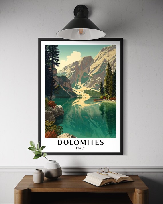 Dolomites Italy Travel Poster Mountain Wall Art Italian Alps Print Dolomite Landscape Decor Hiking Artwork Europe Illustration