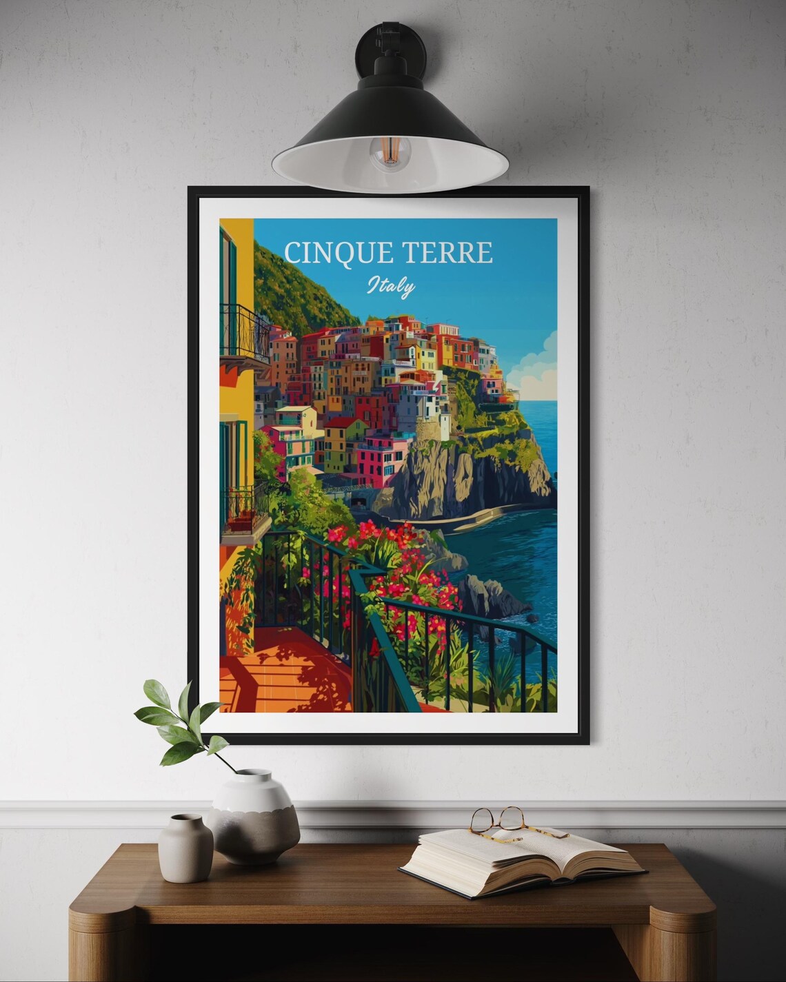 Cinque Terre Italy Cliffside Village Bougainvillea Mediterranean Poster
