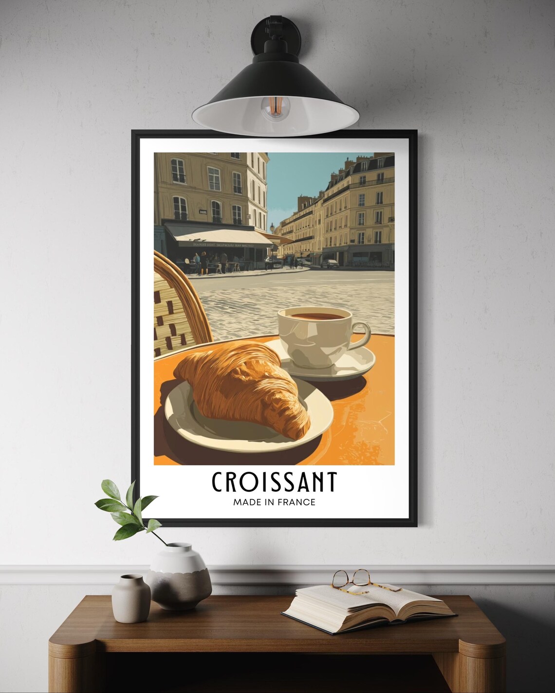 Croissant And Coffee Paris Cafe Scene Food Art Poster Made In France