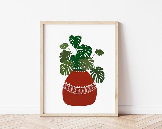 Monstera Terracotta Potted Plant Tropical Art Print