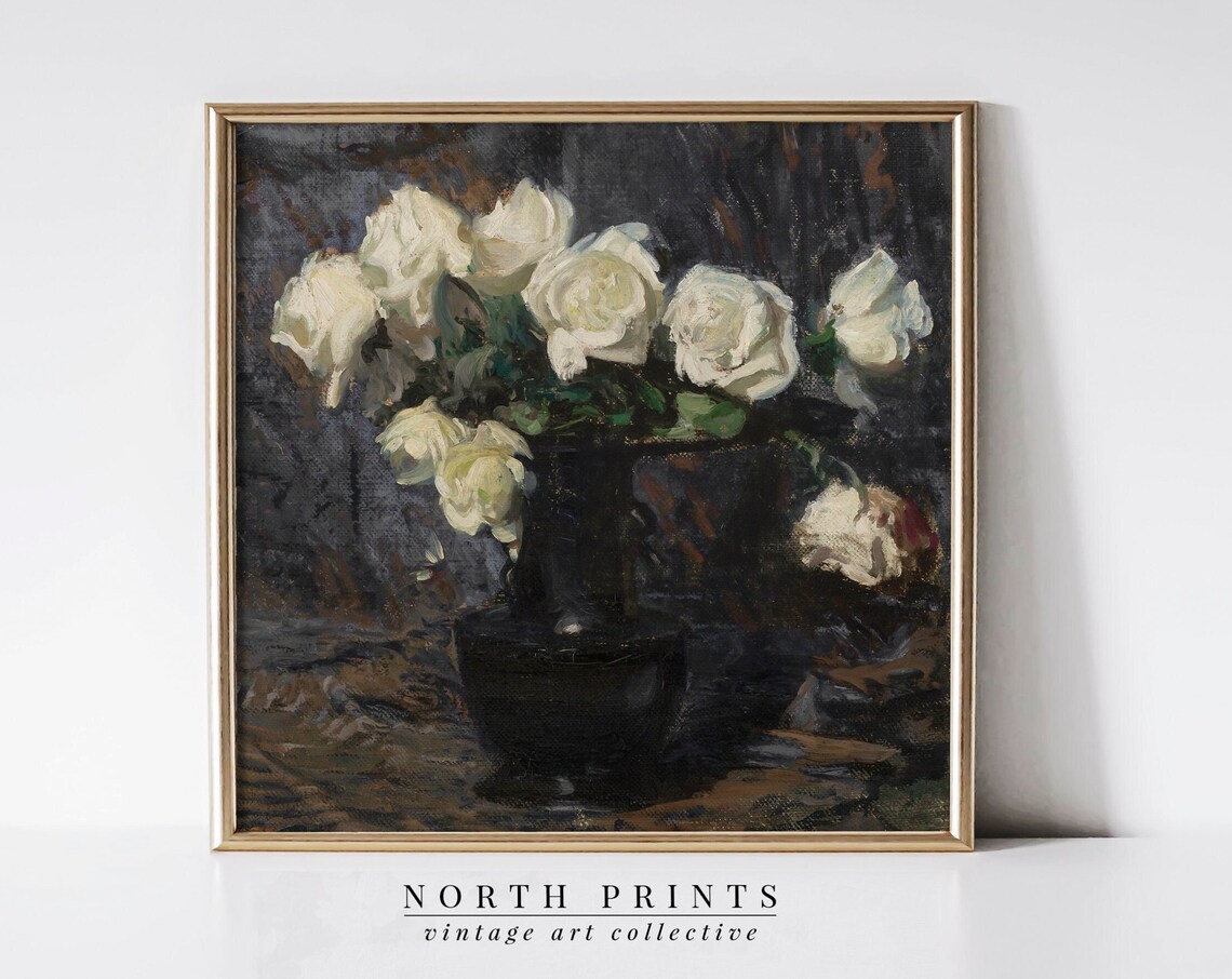Dark Moody Roses Vintage Square Flower Art Print