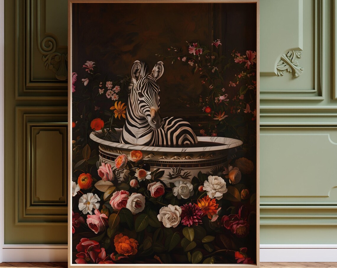 Zebra in Bath Vintage Bathroom Art Print - Image 3