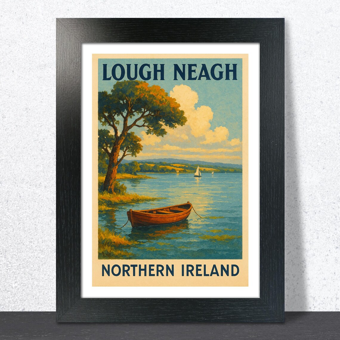 Lough Neagh Rowboat Sailboats Northern Ireland Travel Poster