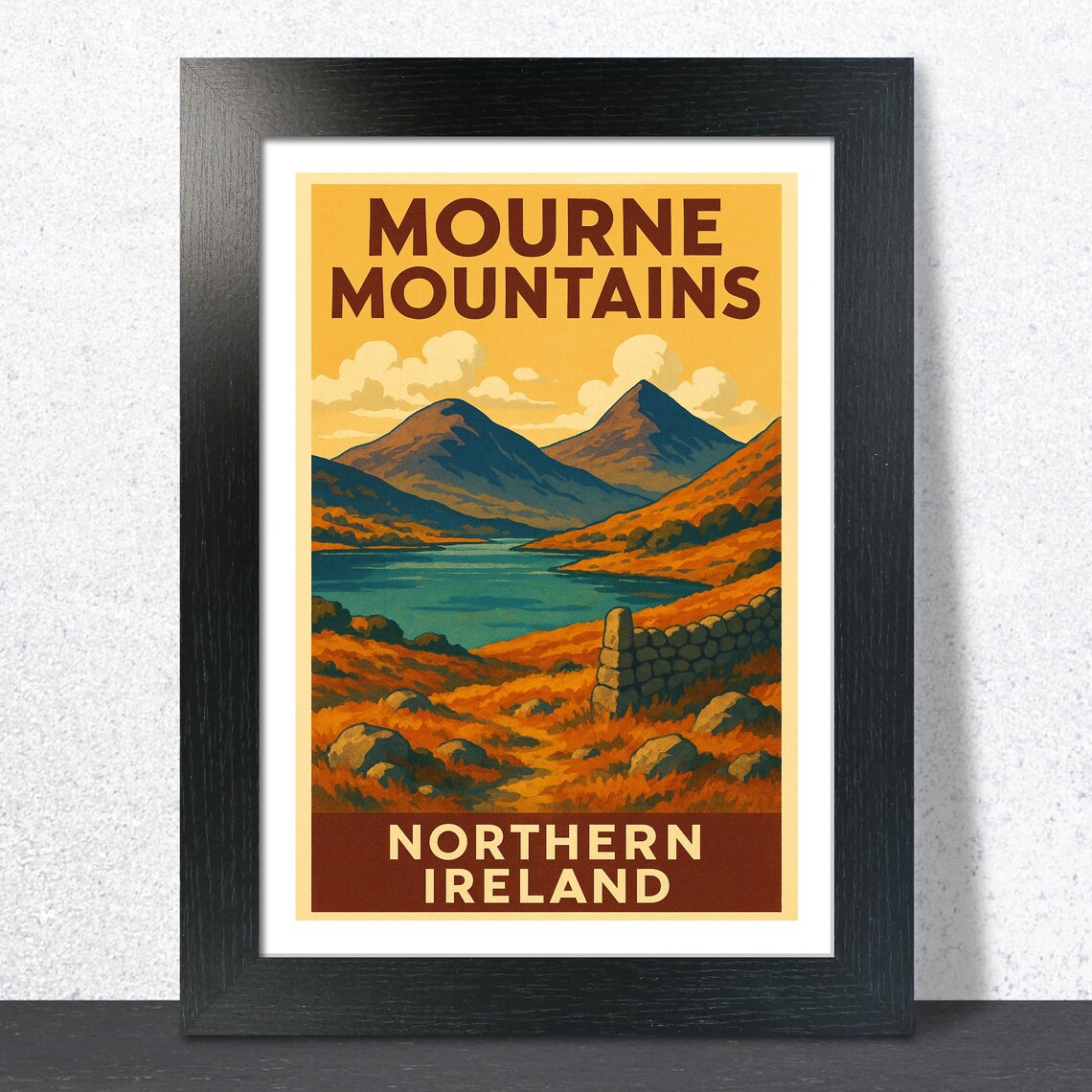 Mourne Mountains Northern Ireland Vintage Scenic Travel Poster