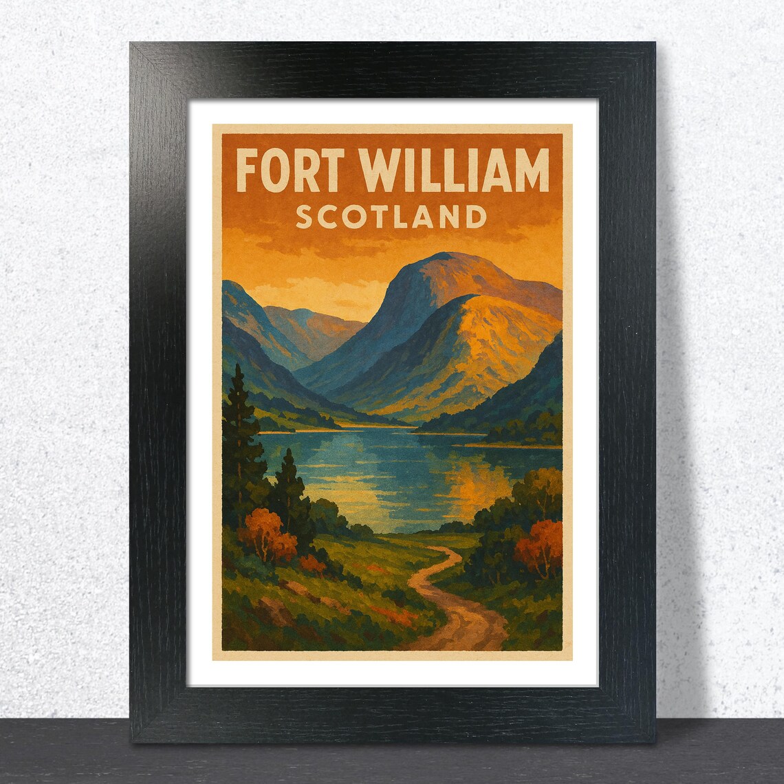 Fort William Scotland Vintage Travel Poster Loch and Mountains