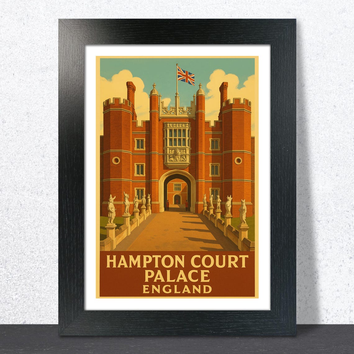 Hampton Court Palace Grand Gatehouse Vintage English Travel Poster