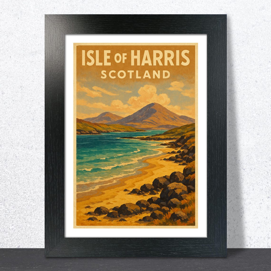 Isle of Harris Scotland Beach Sunset Vintage Coastal Scene Poster