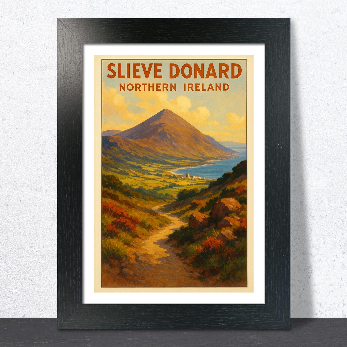 Slieve Donard Mountain Valley Trail To The Sea Vintage Travel Poster